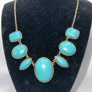 Monet Faux Turquoise and Gold Tone Necklace